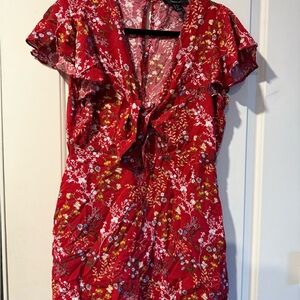 Floral Red Women's Romper